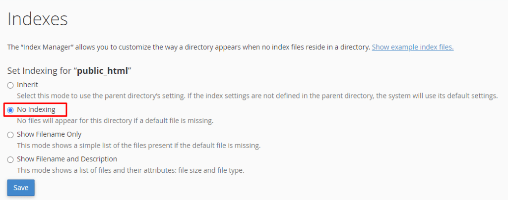 cPanel Index Manager | BigCloudy KB