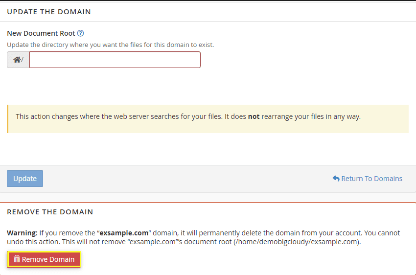 Delete Add-on domain  | BigCloudy KB