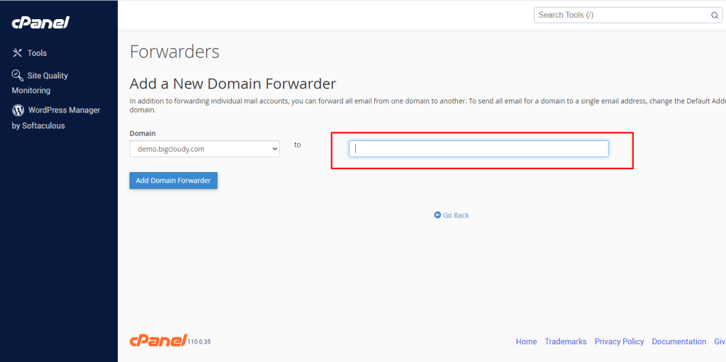 Add Domain Forwarder | BigCloudy KB 